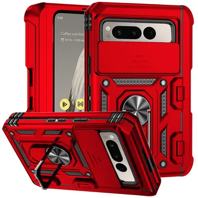 Obrázek produktu pro Pouzdro pro Google Pixel Fold dvouvrstvé pouzdro s posuvným krytem kamery a prstencovým stojánkem červené