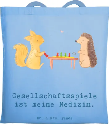 Produktbild von Mr. & Mrs. Panda Schultasche Eichhörnchen Gesellschaftsspiele - Sky Blue - Geschenk, Tote Bag, Baumwollbeutel, Spieleabend, Stoffbeutel, Tasche, Spielen, Beutel