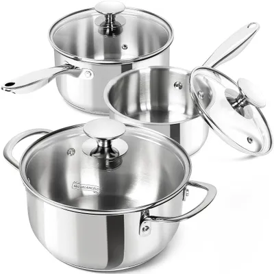 Produktbild von MICHELANGELO 6-teiliges Stielkasserollen-Set, 1 l, 2 l, 2,8 l, Edelstahl 18/10