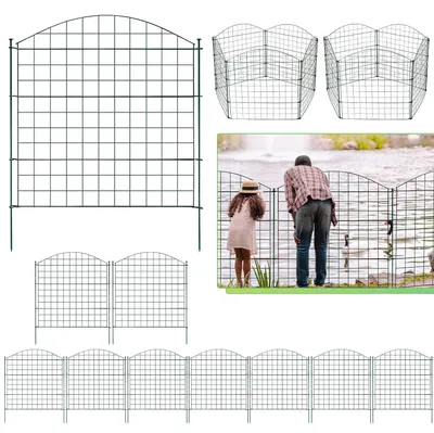 Produktbild von ISOISL Teichzaun 10-teilig Grün aus Metall, Steckzaun für Garten und Tiere, Konvex