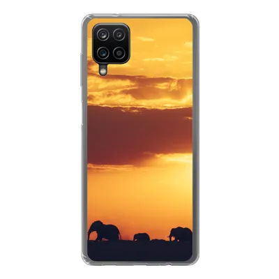 Produktbild von MuchoWow® Handyhülle Schutzhülle Hülle für Samsung Galaxy A12 Elefanten - Horizont - Sonnenuntergang - Tiere Silikon Softcase Handy Hülle - Bild