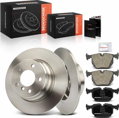 Imagen del producto de Frankberg: 2 discos de freno y 4 pastillas de freno para el eje trasero, compatibles con BMW X5 E53, modelos 2.9L, 3.0L y 4.4L, fabricados entre 2000 y 2006