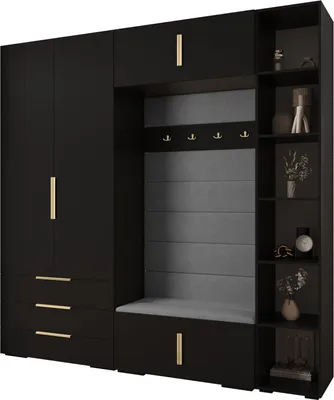 Produktbild von MEBLE KRYSPOL Inova 1 Möbelset Garderobe, 236,7x240x47cm - Schwarz, Manila 16, Gold