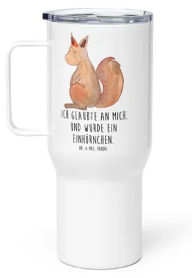 Produktbild von Mr. & Mrs. Panda Teebecher Einhorn Glauben - Weiß - Geschenk, Eichhorn, Teetasse, Eichhörnchen, Thermobecher, Einhörner, Thermos-Becher, Mehrwegbecher, Großer, Unicorn