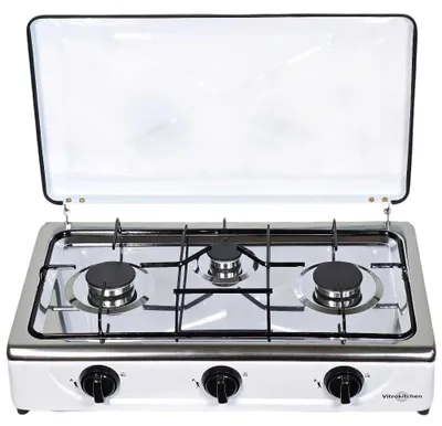 Zdjęcie produktu dla Vitrokitchen 302BB, Biały, Blat, Gaz, Stal nierdzewna, 3 stref(y), 3 stref(y)