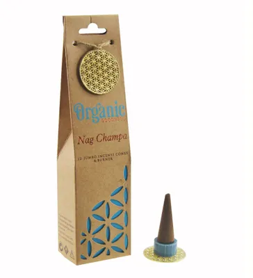 Image de Cônes d'encens Nag Champa Organic Goodness + brûleur - paquet de 6 pièces - 72 g