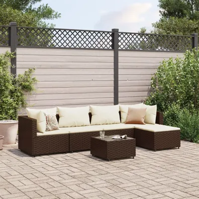 Produktbild von 6-tlg. Garten-Lounge-Set mit Kissen Braun Poly Rattan - Gartenmöbelgarnituren 3308065
