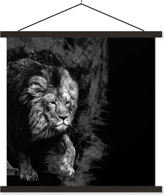 Produktbild von MuchoWow® Textilposter Löwe - Tiere - Schwarz - Weiß 90x90 cm mit schwarzem Rahmen - Magnetisches