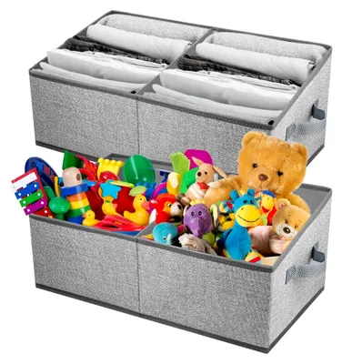 Produktbild von 2er Set Kleiderschrank Organizer, Faltbare Aufbewahrungsbox mit Griff für Kleidung, Spielzeug, Bücher, 50 x 28 x 21 cm