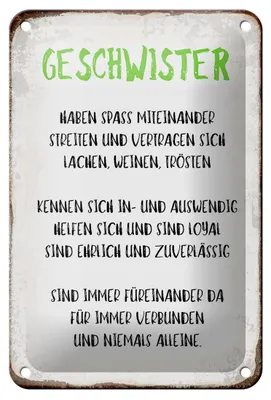 Produktbild von Blechschild Spruch 12x18cm Geschwister füreinander da