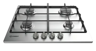 Produktbild von Indesit THP 642 IX/I Einbau-Gaskochfeld, 4 Brenner, schwarzer Stahl