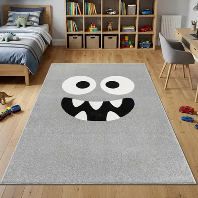 Zdjęcie produktu dla Dywanik dziecięcy w kolorze szarym z motywem potwora, wymiary – 120 x 170 cm