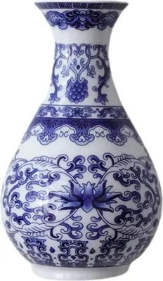 Produktbild von Wandvase Keramik Blau Weiß – Antiker Porzellan-Blumenbehälter zum Aufhängen | Dekovase für Glücksbambus & Trockenblumen – Asiastil für Wohnzimmer