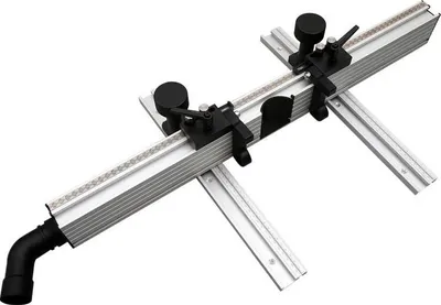 Produktbild von Tischanschlag für Säulenbohrmaschine - 715 mm - Aluminiumlegierung - Staubabsaugung - Wiederholgenaue Positionierung - Gold