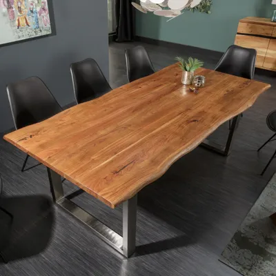Produktbild von riess-ambiente Massivholz Esstisch MAMMUT NATURE 180cm Akazie Edelstahl Baumkante 3,5cm Tischplatte Esszimmertisch Tisch