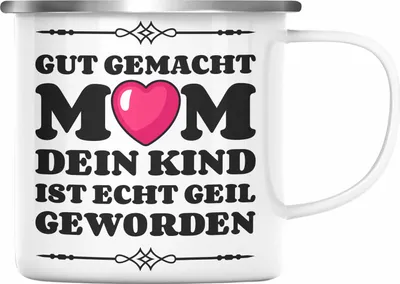 Produktbild von Trendation - Mama Geschenk Muttertagsgeschenk Emaille Tasse von Sohn Tochter Lieblingskind Emaille Tasse Spruch (Silber)