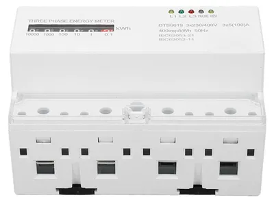 Zdjęcie produktu dla Licznik energii elektrycznej, szyna DIN, 3 fazy, 4 przewody, KWh, energia, prąd, zużycie energii elektrycznej, watomierz, 230 V, 400 V, 5–100 A