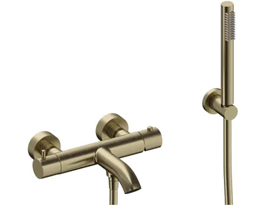 Produktbild von SANYCCES LOOP K Wannen & Brausebatterie mit Thermostat, mit Brausehalter, Handbrause & Brauseschlauch, gold gebürstet