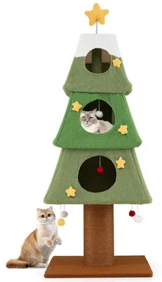 Obrázok produktu pre Vianočný stromček Kratzbaum, výška 162 cm, mačací domček s 3 skrýšami a platformami, s prírodným sisalom, plyšom, vrátane hračiek