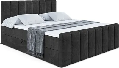 Produktbild von ALTDECOR Boxspringbett mit Fußteil, H3 Matratze und Topper - 180x200 cm - OTTA-Z - Schwarz Samt - Polsterbett mit Bettkasten und Lattenrost, Bett mit Stauraum