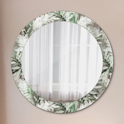 Produktbild von Modern Spiegel - Wandspiegel Design Wandmontage – Badspiegel mit Aufdruck - Rundspiegel - Aquarell Blätter - Rund: Ø70cm
