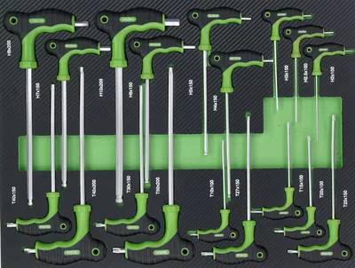 Produktbild von Profi Werkstattwagen Einlage Innensechskantschlüsselsatz  T-Griff Innensechskant 18 tlg. Schaum 515x395x40mm grün