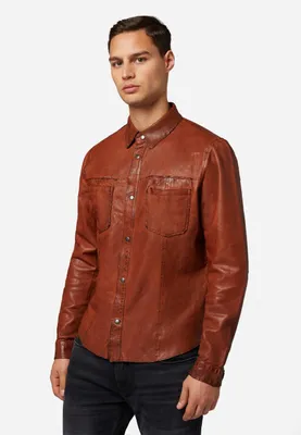 Produktbild von Lederhemd Reverse Shirt Roberto 2in1 Lammnappa – cognac / L