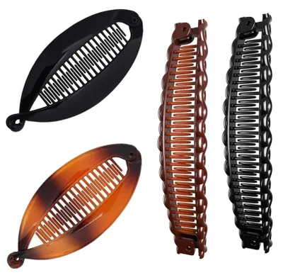 Produktbild von 4-teiliges Bananen-Haarspangen-Set für dickes Haar, Vintage-Bananen-Haarspangen mit Fischgrätenmuster für dünnes Haar, Bananen-Haarspangen, Haarspangen für Damen, Hochsteckfrisuren-Haarspangen, Bananen-Haarspangen für Damen