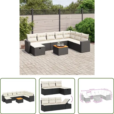 Produktbild von The Living Store 9-tlg. Garten-Sofagarnitur mit Kissen Schwarz Poly Rattan