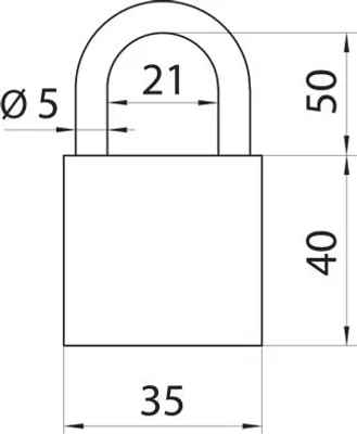 Zdjęcie produktu dla K351 Kłódka Zamak z wydłużoną szeklą 50 mm - duży klucz