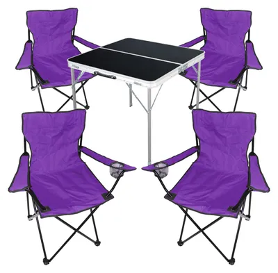 5-tlg. lila Campingmöbel Set Tisch mit Tragegriff + 4 Campingstuhl mit Tasche