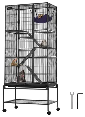 Produktbild von VEVOR 34" Rollender Metallferretkäfig, großer 2-stöckiger Tierkäfig, Kleintierkäfig mit Rampen und Schublade, einfach aufzubauen für Ratten, Hamster, Meerschweinchen, Chinchillas, Eichhörnchen, Igel, Kaninchen, 30 x 18 x 69 in