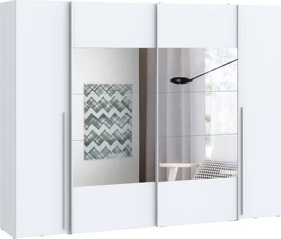 Produktbild von Furniture24 Kleiderschrank Narago Rxgs82511-120 Schwebetürenschrank Mit Drehtüren 270,3 Cm X 210 Cm X 61,2 Cm Weiß