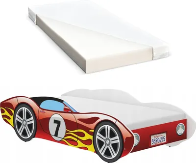 Produktbild von iGLOBAL Kinderbett Autobett Cars Bett Jugendbett Juniorbett Bett mit Lattenrost Stellage Schaumstoffmatratze Rot 140 x 70 cm