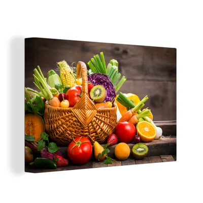 Zdjęcie produktu dla OneMillionCanvasses® - Obraz na płótnie - 150x100 cm, kosz owoców - owoce - warzywa, dekoracja ścienna z nadrukiem