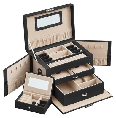 Immagine prodotto di Cofanetto Portagioie Elegance Nero con Specchio e Mini Set da Viaggio
