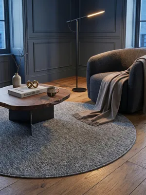 Produktbild von Moderner Teppich Einfarbig Zeitlos Waschbar Strapazierfähig | Rund Grau 120x120 cm Flur Gekettelt Schnelltrocknend | AMMER – Kadima Design