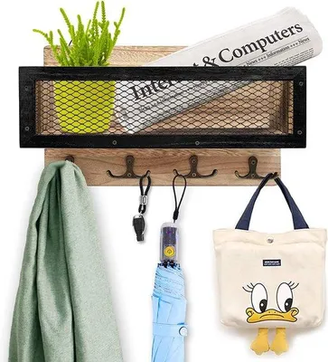 Image de Porte-clés mural en bois pour clés et trousseaux, organiseur de clés avec 4 crochets doubles, support mural pour entrée, rangement, salon, couloir, cuisine (en bois)