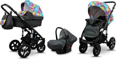 Obrázok produktu pre BabyLux® Sky Lark | Kočík 3v1 Set | Paint Flowers | Kombinovaný kočík | Set kočíkov | B
