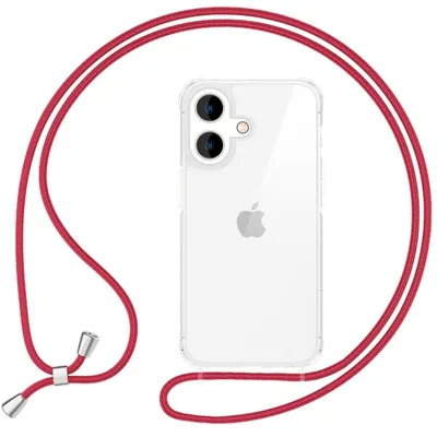Produktbild von NALIA Handykette für iPhone 16 – Transparentes Hybrid-Case & 160cm Band – HANGIT PRO (Anti-Gelb Rückseite) – Marke aus Berlin – Rot