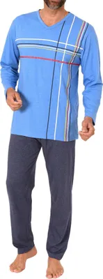 Produktbild von Normann Herren langarm Schlafanzug Pyjama mit eleganten Frontprint im zeitlosen Design ; hellblau , 50