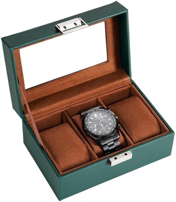 Immagine prodotto di Portaorologi a 3 scomparti, verde, in pelle, da uomo