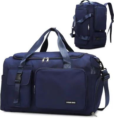 Produktbild von Sporttasche,42L Reisetasche(Dunnkelblau) mit Schuhfach Nassfach Wasserdicht Trainingstasche Travel Duffle Bag mit Rucksack Weekender Fitnesstasche