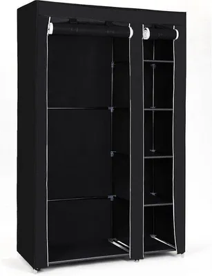 Produktbild von Famanu Kleiderschrank Doppelt mit Kleiderstange und Ablageflächen - Schwarz