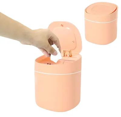 Immagine prodotto di Contenitore per rifiuti da bagno, cestino da tavolo, piccolo cestino da scrivania con coperchio a pressione, contenitore per cosmetici, ideale per famiglia, soggiorno, camera da letto, bagno