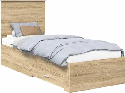 Productafbeelding van Bedframe Sonoma Eiken en Zilver 70 x 190 cm Bewerkt hout