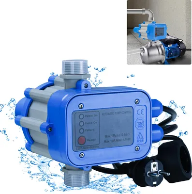 Immagine prodotto di Izrielar Controllo pompa Pressostato Pompa acqua con cavo 10 bar Protezione contro il funzionamento a secco Impianto idrico domestico Pressostato Pompa da giardino Pulsante blu