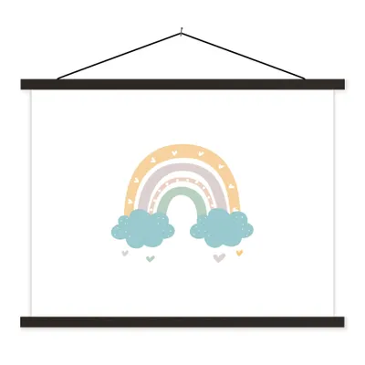 Produktbild von MuchoWow® Textilposter Regenbogen - Herzen - Wolken - Punkte - Pastell - Kinder 60x45 cm mit schwarzem Rahmen - Poster Schlafzimmer