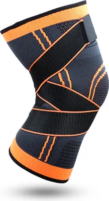 Produktbild von Kniebandage mit seitlichen Stabilisatoren und Patella-Gelpolstern, verstellbare Kompressions-Kniebandage für Knieschmerzen, Meniskusreißen, 5 Größen.(Orange,XXL)