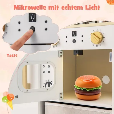 Produktbild von Kinderküche mit Zubehör Spielküche mit Schreibtafel Eismaschine Spüle Spielzeugküche Weiß